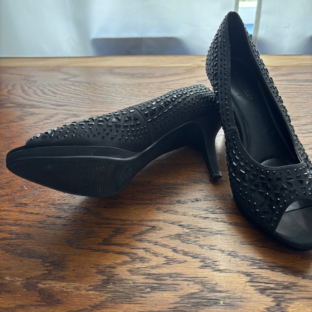 Black open toe heels
